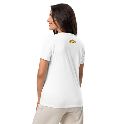 Women’s relaxed v-neck t-shirt - Gold Falcon US-1 Logo