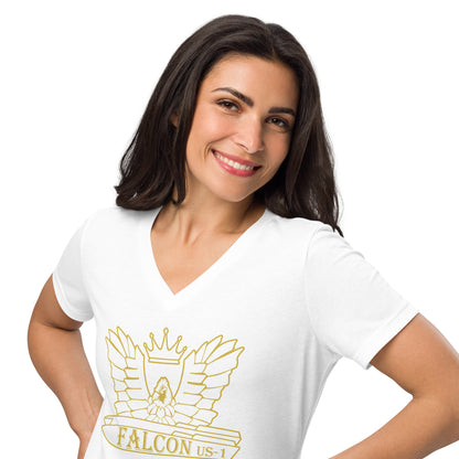 Women’s relaxed v-neck t-shirt-White\Gold Falcon US-1 Logo