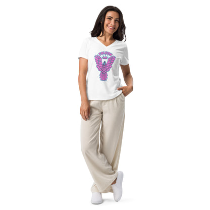 Women’s relaxed v-neck t-shirt- Retro Pink Falcon US-1 Logo