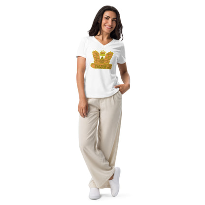 Women’s relaxed v-neck t-shirt - Gold Falcon US-1 Logo